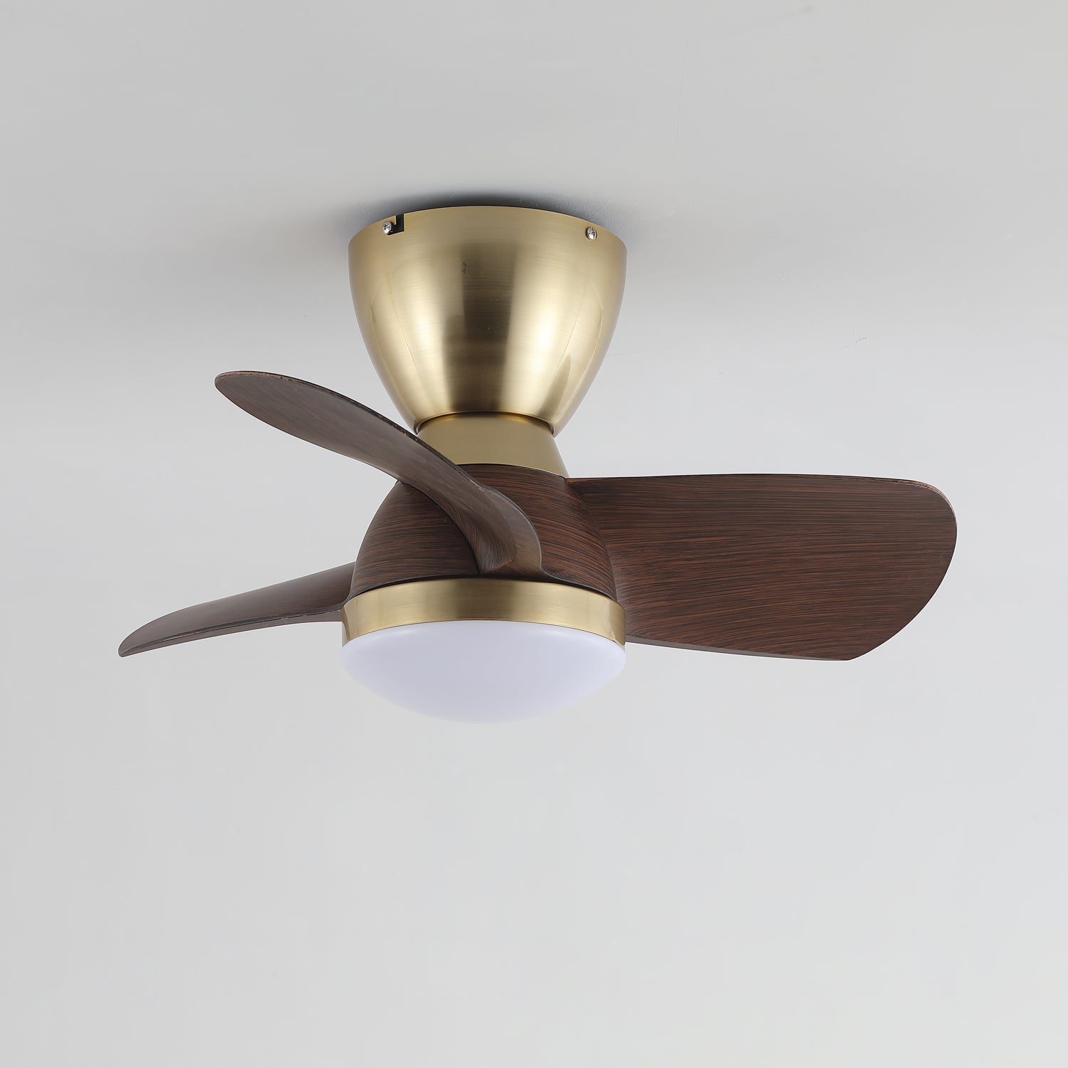 Plafondventilator met Verlichting Elora in Messing en Hout — Minimalistische Ventilator met LED Afstandsbediening | Sansoti