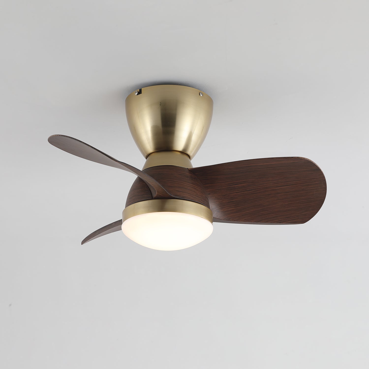 Plafondventilator met Verlichting Elora in Messing en Hout — Minimalistische Ventilator met LED Afstandsbediening | Sansoti