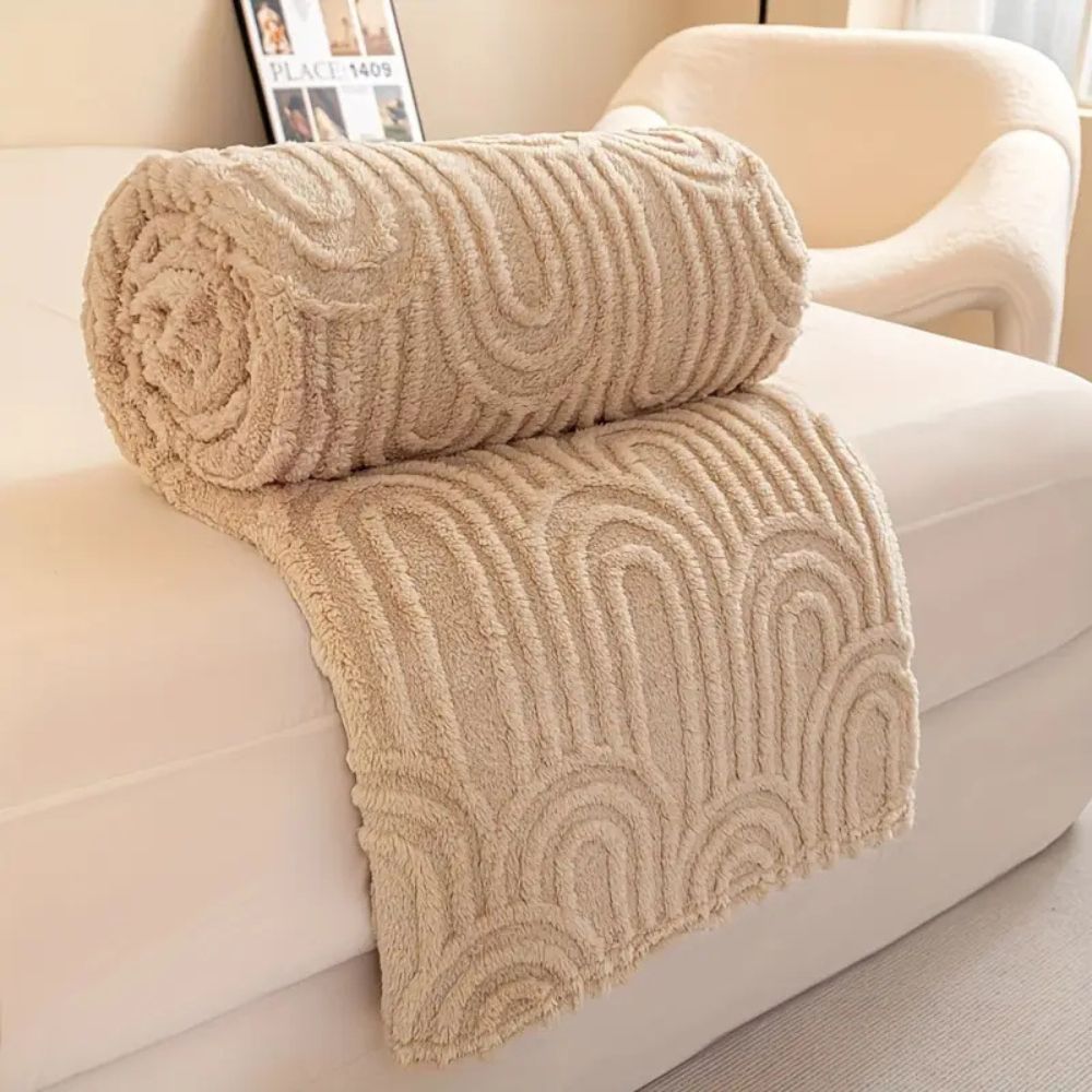 Plaid en polaire structuré à motif d’arcs - Couverture luxueuse en microfibre pour canapé et lit - Plaid doux pour la maison | Sansoti