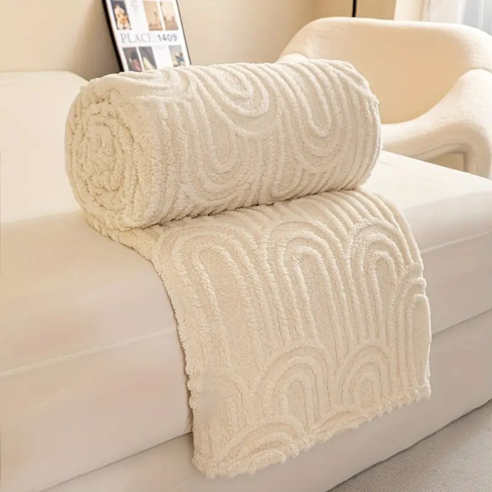 Plaid en polaire structuré à motif d’arcs - Couverture luxueuse en microfibre pour canapé et lit - Plaid doux pour la maison | Sansoti