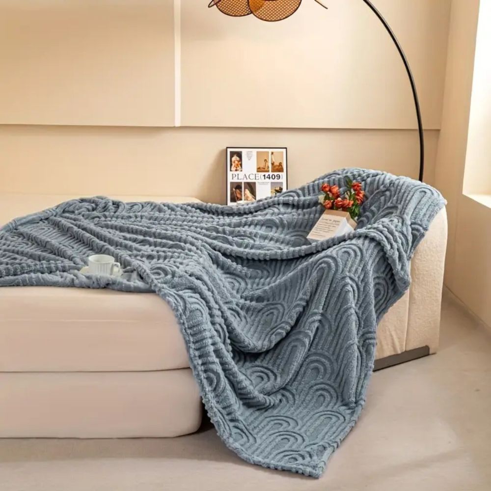 Plaid en polaire structuré à motif d’arcs - Couverture luxueuse en microfibre pour canapé et lit - Plaid doux pour la maison | Sansoti