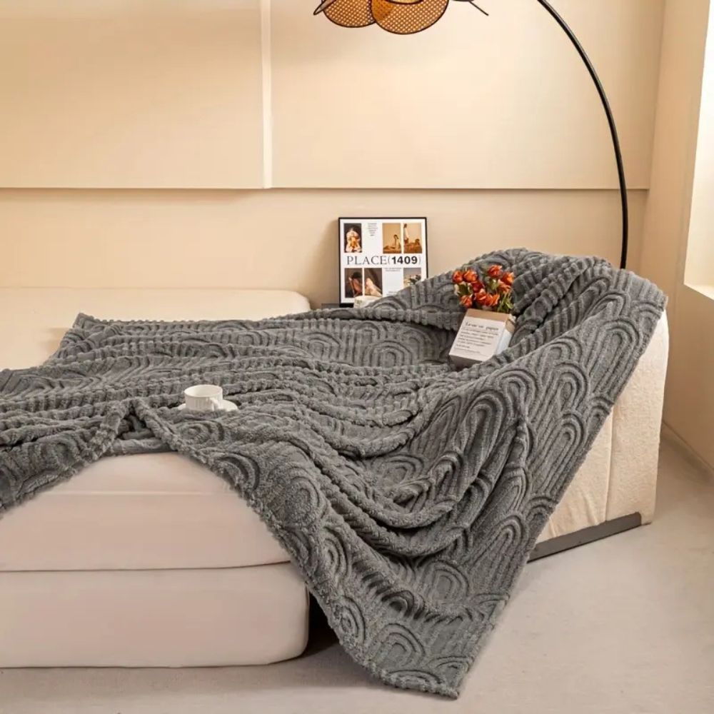 Plaid en polaire structuré à motif d’arcs - Couverture luxueuse en microfibre pour canapé et lit - Plaid doux pour la maison | Sansoti