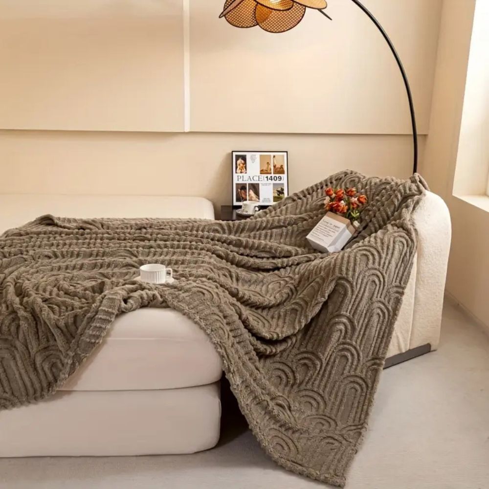Plaid en polaire structuré à motif d’arcs - Couverture luxueuse en microfibre pour canapé et lit - Plaid doux pour la maison | Sansoti