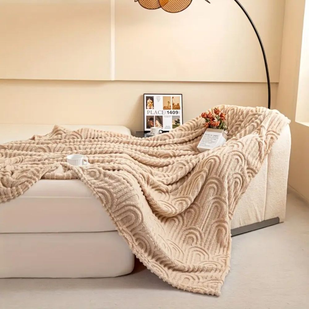 Plaid en polaire structuré à motif d’arcs - Couverture luxueuse en microfibre pour canapé et lit - Plaid doux pour la maison | Sansoti