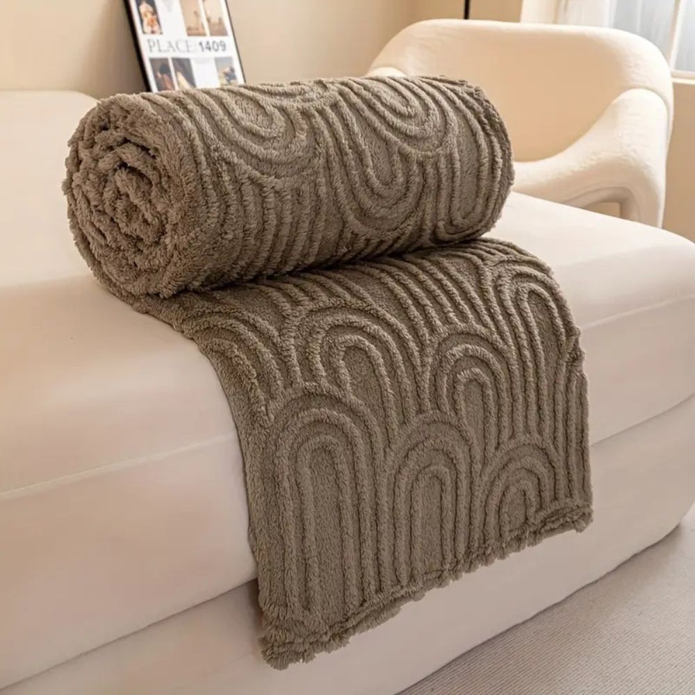 Plaid en polaire structuré à motif d’arcs - Couverture luxueuse en microfibre pour canapé et lit - Plaid doux pour la maison | Sansoti