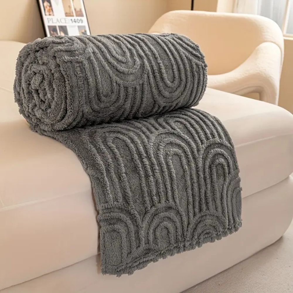 Plaid en polaire structuré à motif d’arcs - Couverture luxueuse en microfibre pour canapé et lit - Plaid doux pour la maison | Sansoti