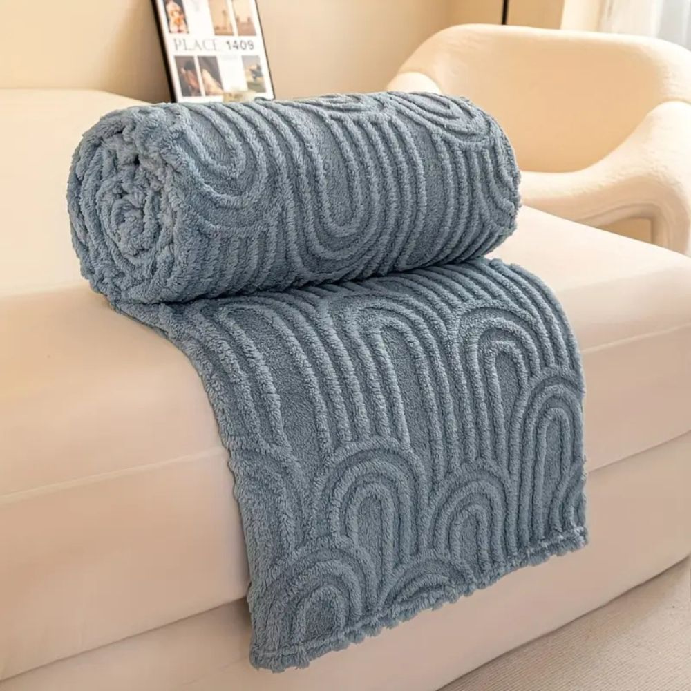 Plaid en polaire structuré à motif d’arcs - Couverture luxueuse en microfibre pour canapé et lit - Plaid doux pour la maison | Sansoti