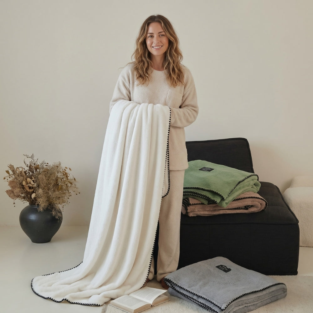 Bouclé Winter Blanket Fleece Wool Luxury Throw Decoration Bedroom Living Room Beige Green Gray 200x230 Warm | Sansoti