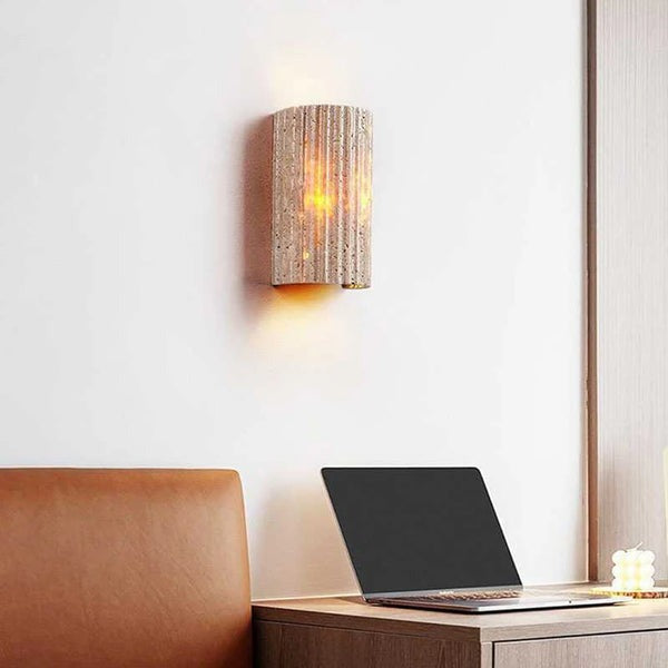 Travertijn Wandlamp Cilinder E27 Natuursteen Verlichting Voor Gang Slaapkamer Woonkamer 16.5cm Hoog Sfeervol | Sansoti
