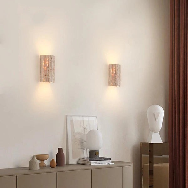 Travertijn Wandlamp Cilinder E27 Natuursteen Verlichting Voor Gang Slaapkamer Woonkamer 16.5cm Hoog Sfeervol | Sansoti