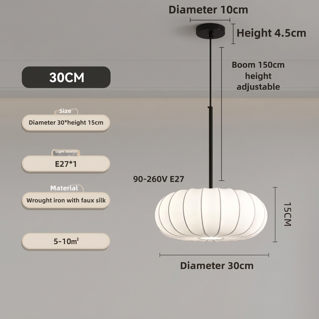 Silk Pendant Light Handmade E27 Adjustable Cable Dining Room Bar Table Minimalist Lighting 30-60cm | Sansoti
