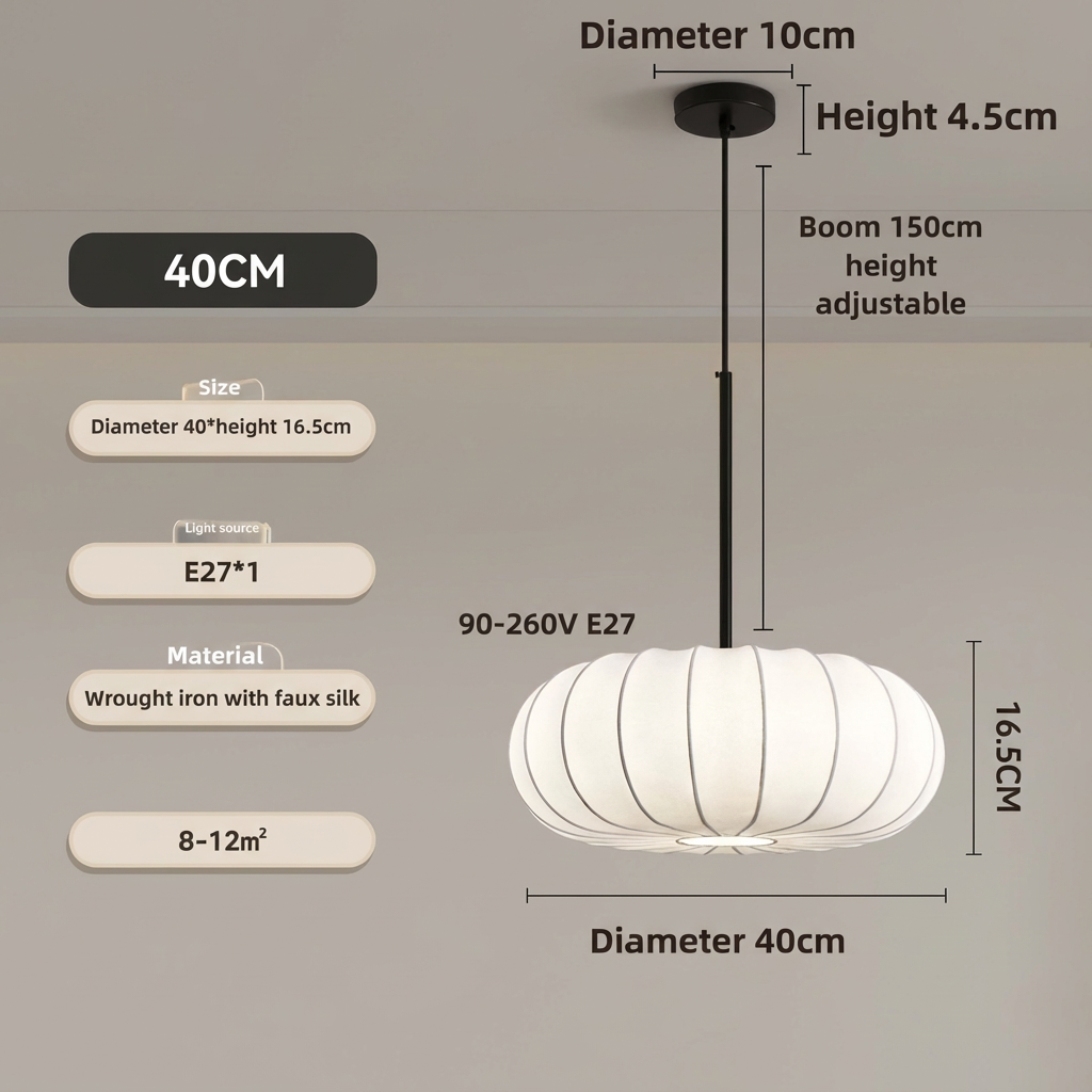 Silk Pendant Light Handmade E27 Adjustable Cable Dining Room Bar Table Minimalist Lighting 30-60cm | Sansoti