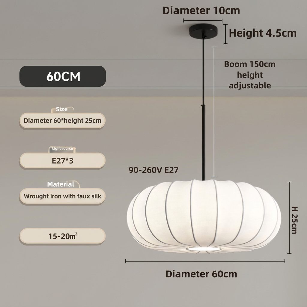 Silk Pendant Light Handmade E27 Adjustable Cable Dining Room Bar Table Minimalist Lighting 30-60cm | Sansoti