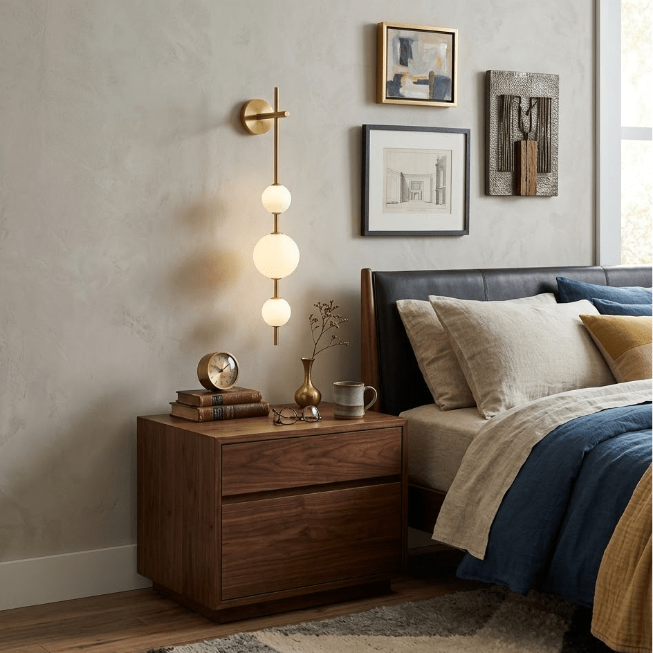 Verticale Glazen Bol Wandlamp – Moderne Wandverlichting met Gestapelde Bollen – Messing, Zwart of Nikkel – 3 Afmetingen | Sansoti