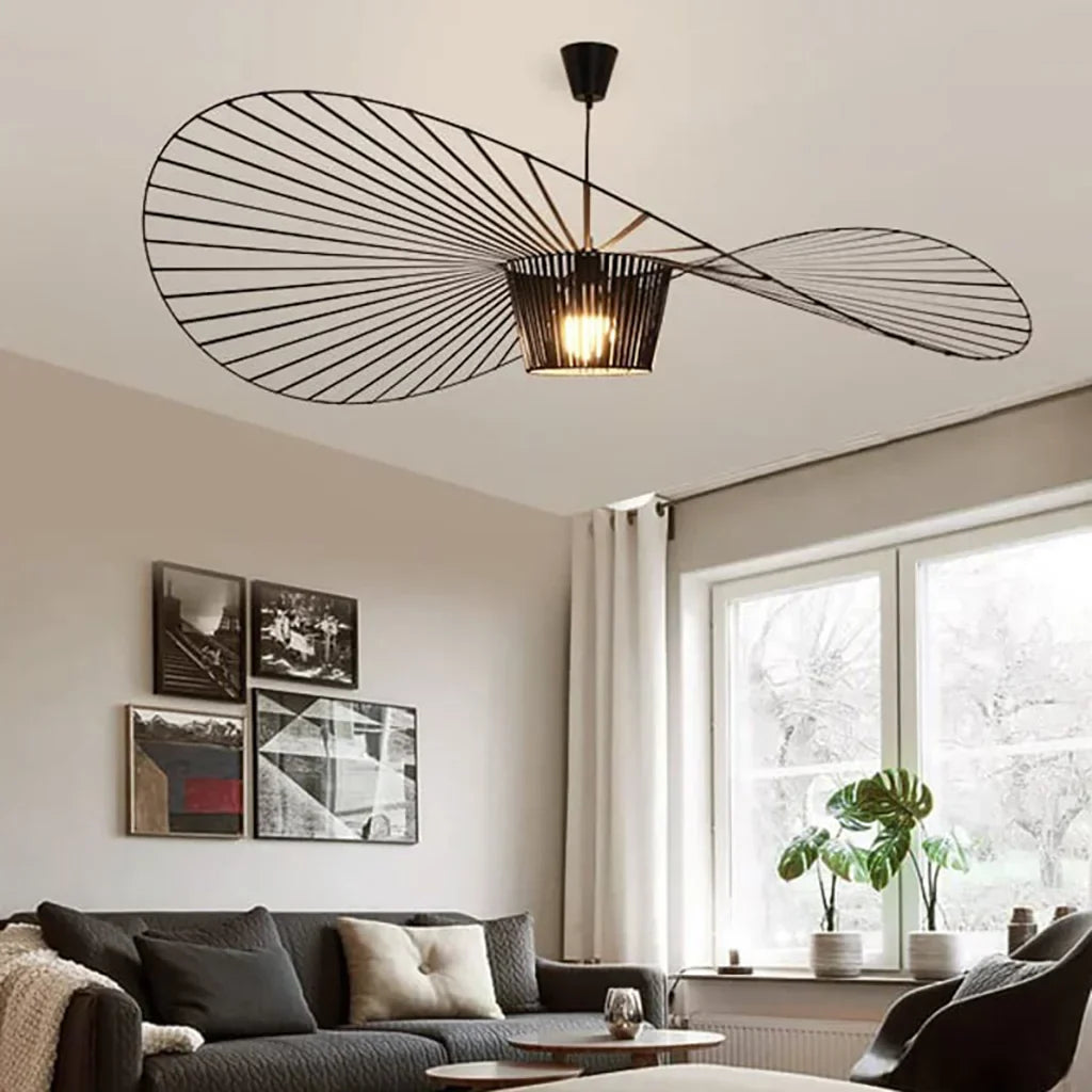 Hanglamp Vertigo Strohhoed Design – Organisch Vlechtwerk Zwart Wit Beige – Scandinavisch Minimalistisch Statement Lichtkunstobject | Sansoti
