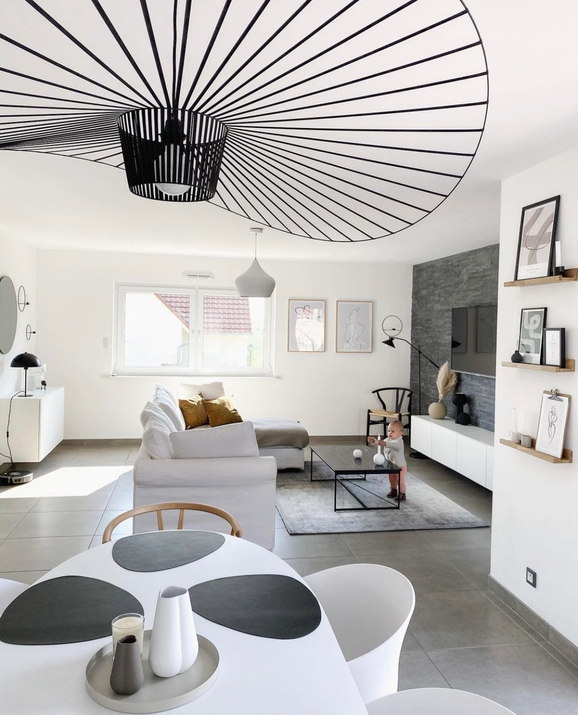 Hanglamp met Polyurethaan Ribbons – Sculptural Design Fiber Grote Zwevende Pendellamp Eetkamer – Ø80cm-Ø200cm | Sansoti