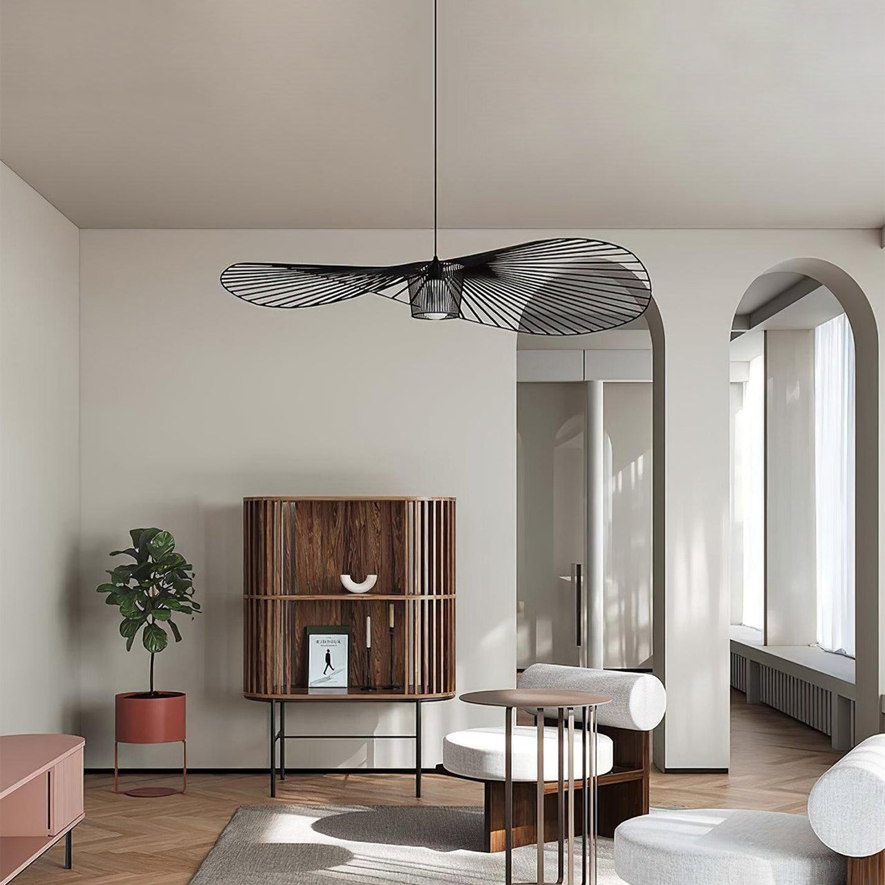 Hanglamp met Polyurethaan Ribbons – Sculptural Design Fiber Grote Zwevende Pendellamp Eetkamer – Ø80cm-Ø200cm | Sansoti