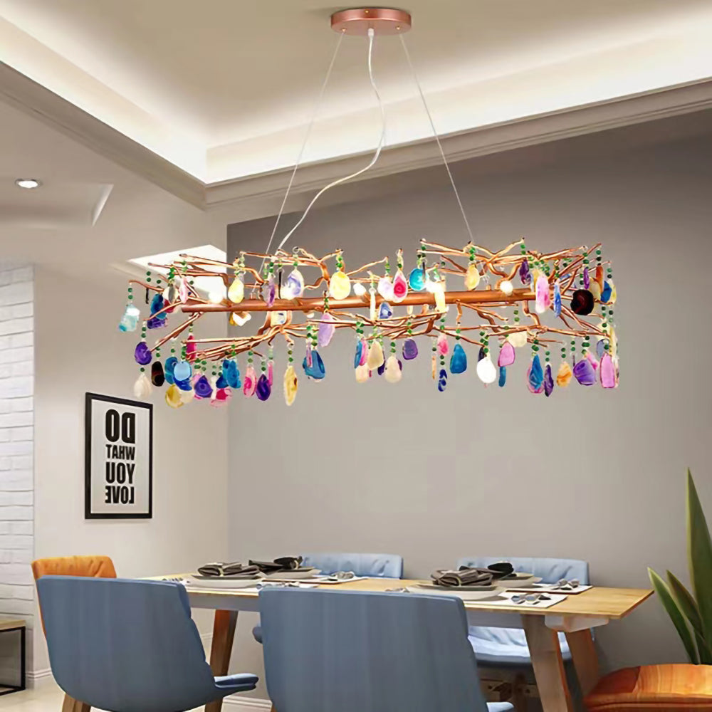 Agaatlamp Kroonluchter met Natuursteen en Roségouden Frame – Klassieke Villa Verlichting | Sansoti