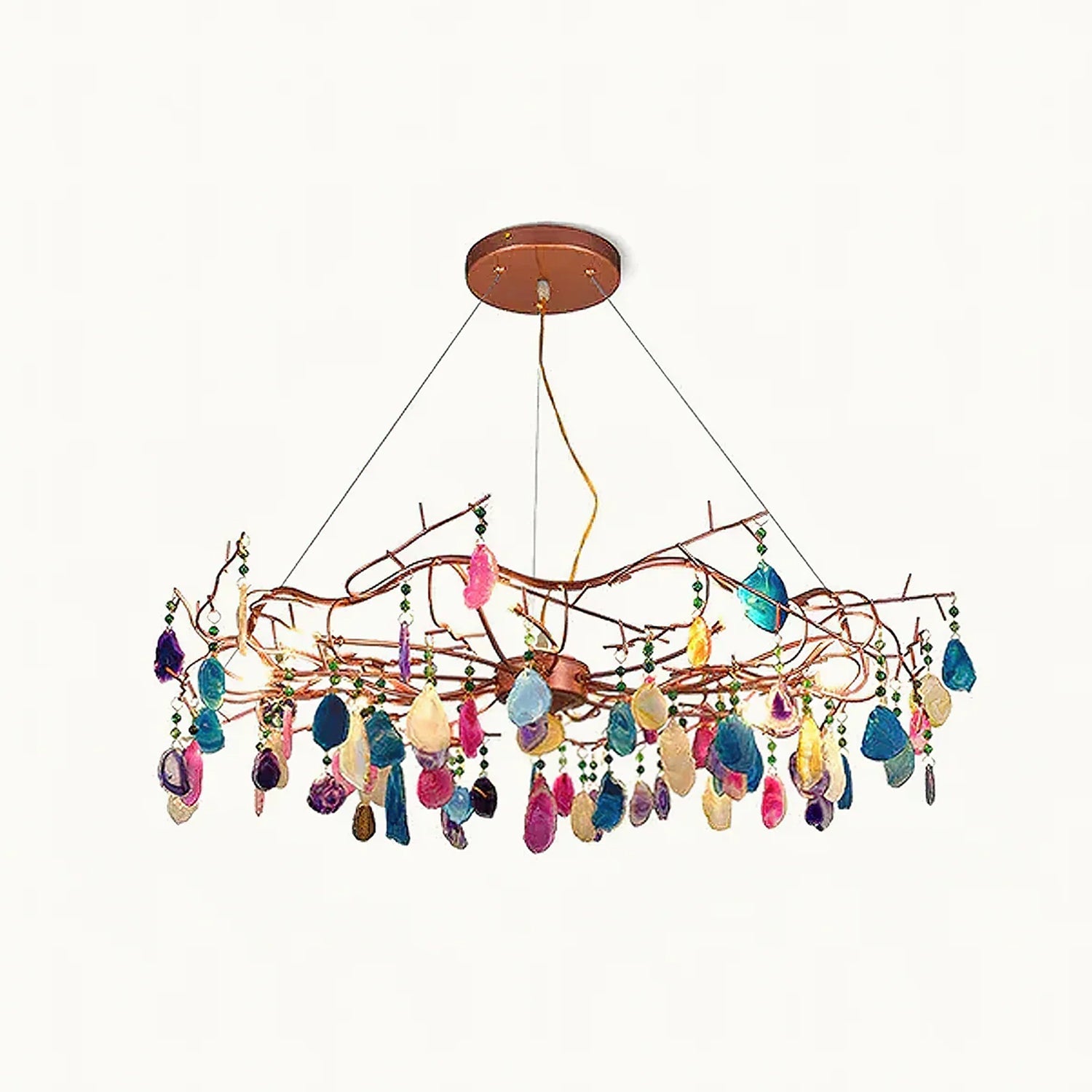 Agaatlamp Kroonluchter met Natuursteen en Roségouden Frame – Klassieke Villa Verlichting | Sansoti