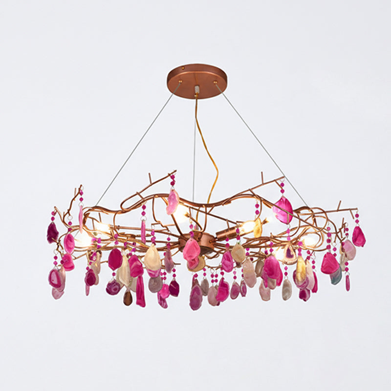 Agaatlamp Kroonluchter met Natuursteen en Roségouden Frame – Klassieke Villa Verlichting | Sansoti
