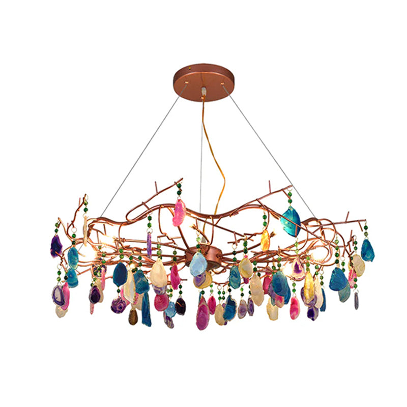 Agaatlamp Kroonluchter met Natuursteen en Roségouden Frame – Klassieke Villa Verlichting | Sansoti