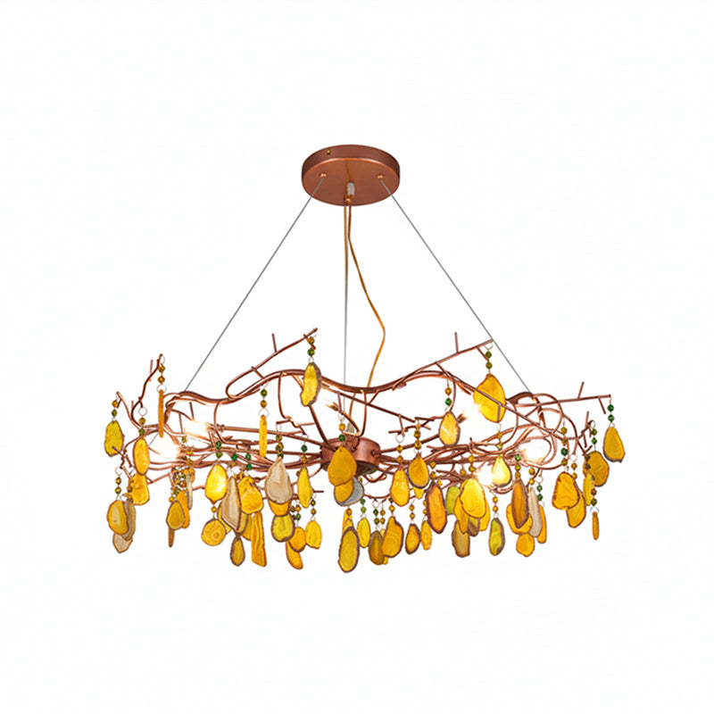 Agaatlamp Kroonluchter met Natuursteen en Roségouden Frame – Klassieke Villa Verlichting | Sansoti