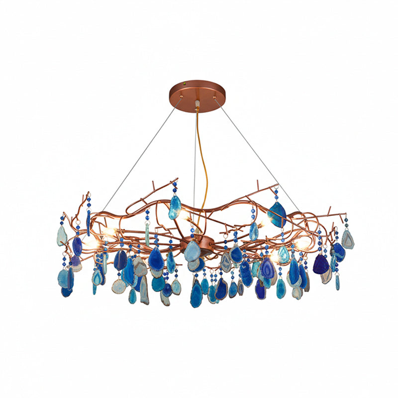 Agaatlamp Kroonluchter met Natuursteen en Roségouden Frame – Klassieke Villa Verlichting | Sansoti