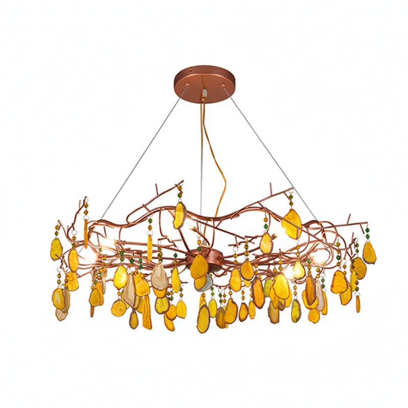 Agaatlamp Kroonluchter met Natuursteen en Roségouden Frame – Klassieke Villa Verlichting | Sansoti