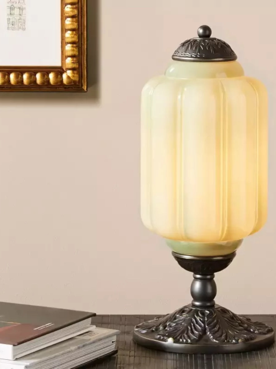 Vintage Glazen Tafellamp met Messing of Zwarte Afwerking | Sansoti