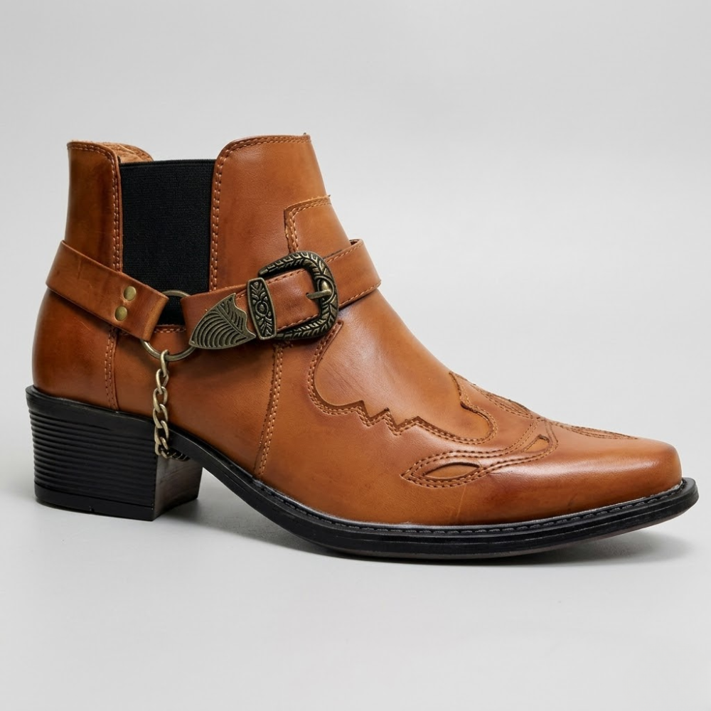 Heren Cowboylaarzen Leer Spitse Neus Gesp Western Stijl Vintage Hoog Outdoor Wandelen Rijden Bruin Zwart | Sansoti