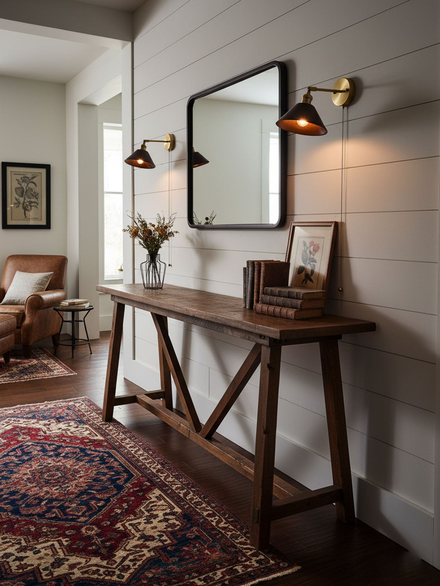 Vintage Wandlamp met Walnoothouten Kap en Messing Armatuur – Dubbele Schakelaar Design | Sansoti