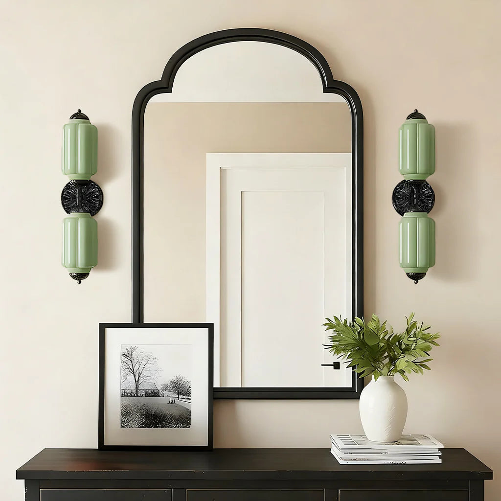 Vintage Art Deco Milk Glass Eloise Vanity Light Fixture
