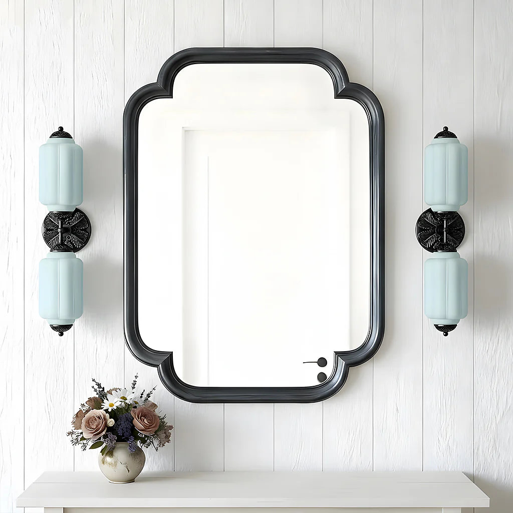 Vintage Art Deco Milk Glass Eloise Vanity Light Fixture