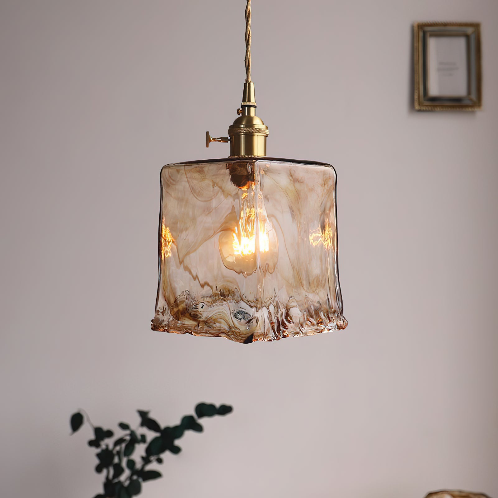 Vintage Hanglamp Messing & Amber Glas – Retro Verlichting Eetkamer Keukeneiland Bar Restaurant – E26/E27 Max 40W | Sansoti