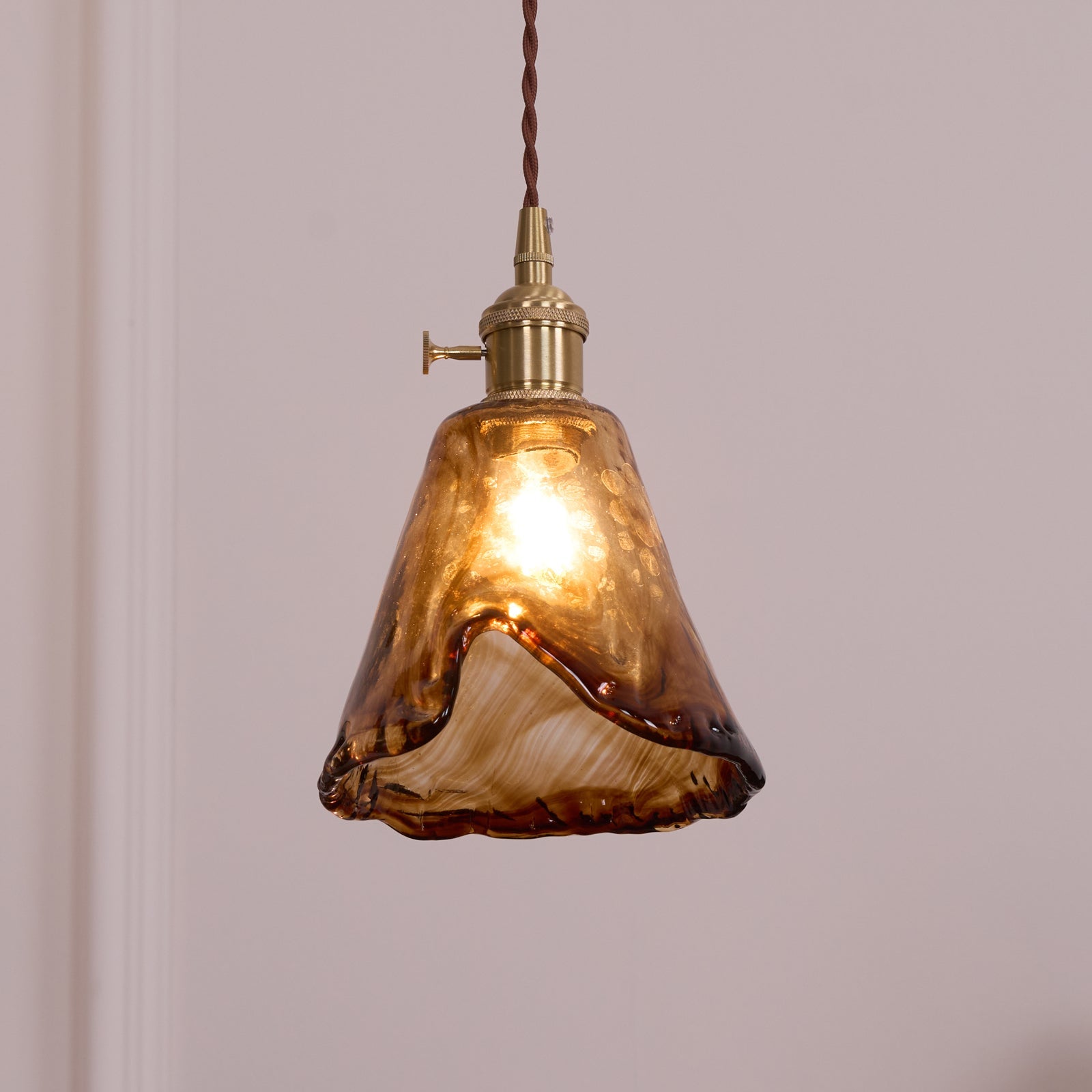 Vintage Hanglamp Messing & Amber Glas – Retro Verlichting Eetkamer Keukeneiland Bar Restaurant – E26/E27 Max 40W | Sansoti