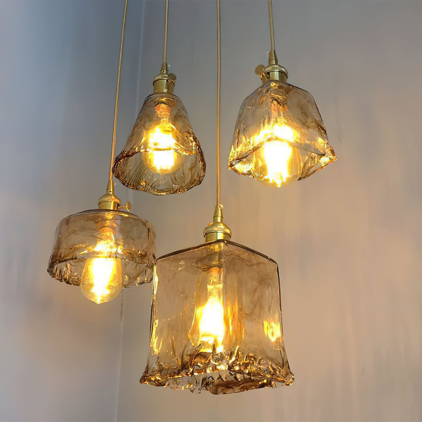 Vintage Hanglamp Messing & Amber Glas – Retro Verlichting Eetkamer Keukeneiland Bar Restaurant – E26/E27 Max 40W | Sansoti