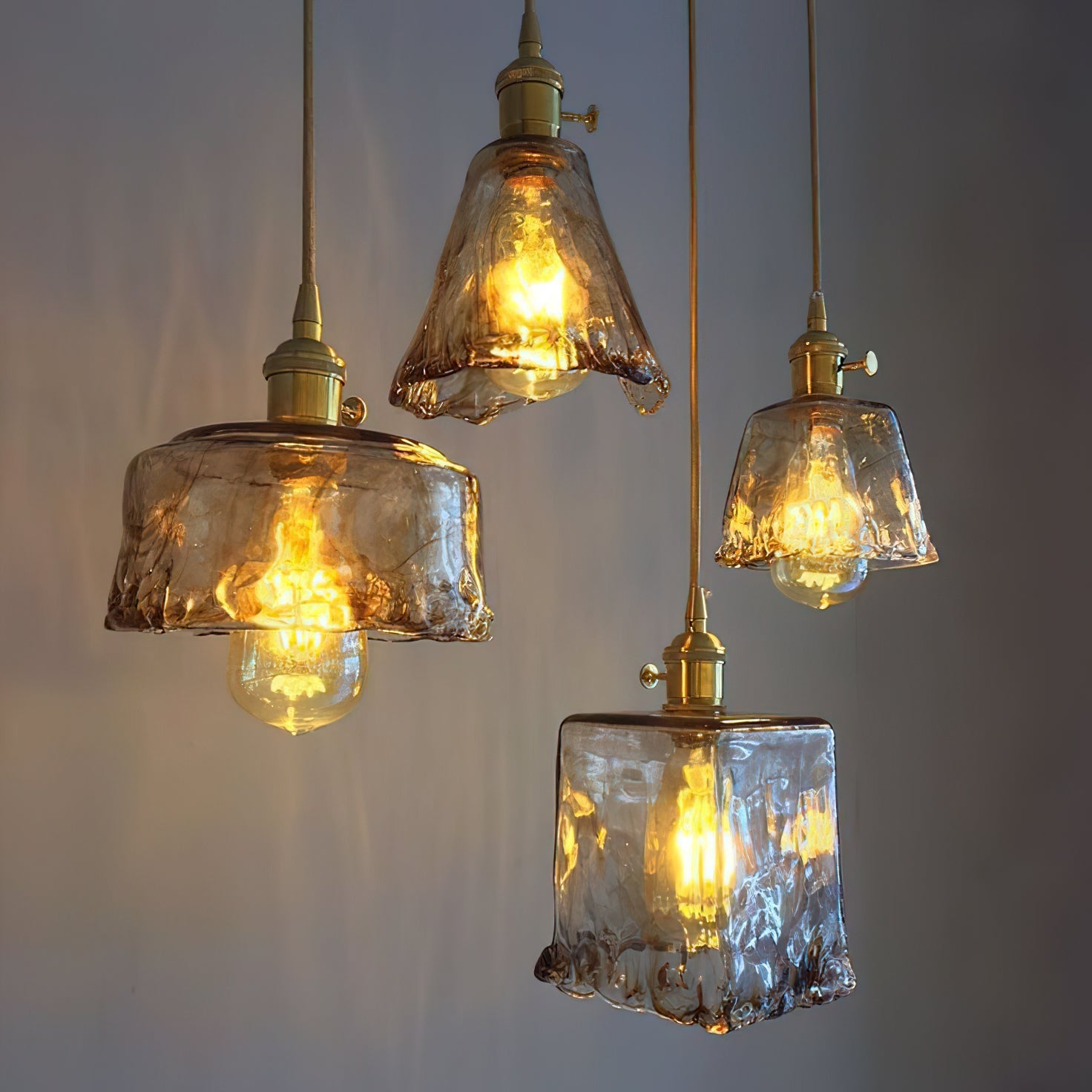 Vintage Hanglamp Messing & Amber Glas – Retro Verlichting Eetkamer Keukeneiland Bar Restaurant – E26/E27 Max 40W | Sansoti