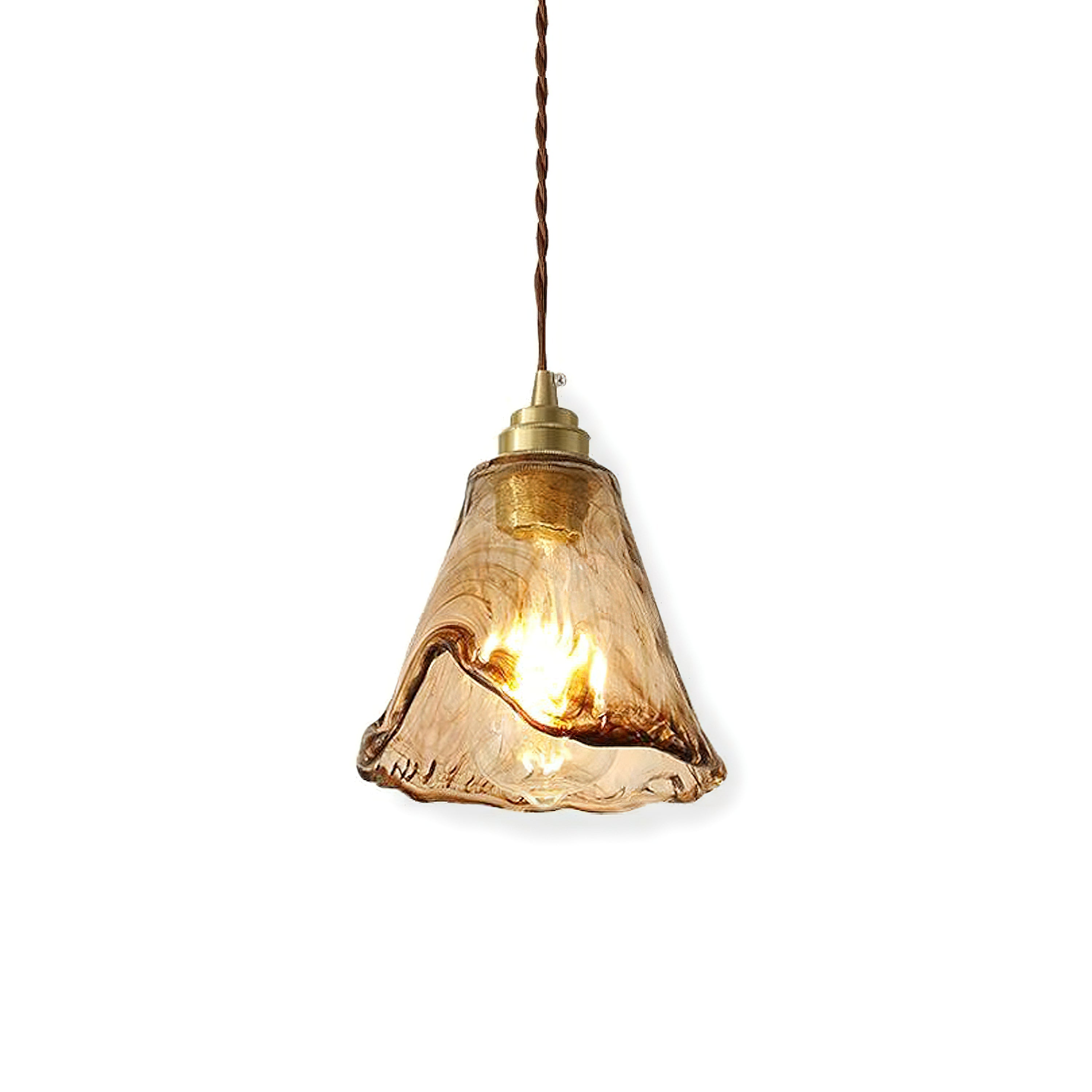 Vintage Hanglamp Messing & Amber Glas – Retro Verlichting Eetkamer Keukeneiland Bar Restaurant – E26/E27 Max 40W | Sansoti