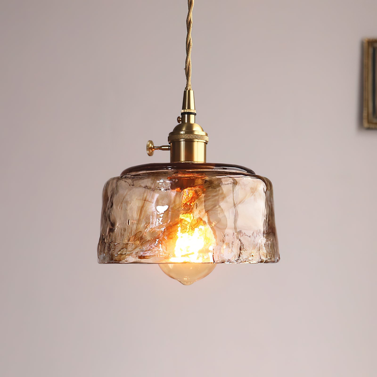Vintage Hanglamp Messing & Amber Glas – Retro Verlichting Eetkamer Keukeneiland Bar Restaurant – E26/E27 Max 40W | Sansoti