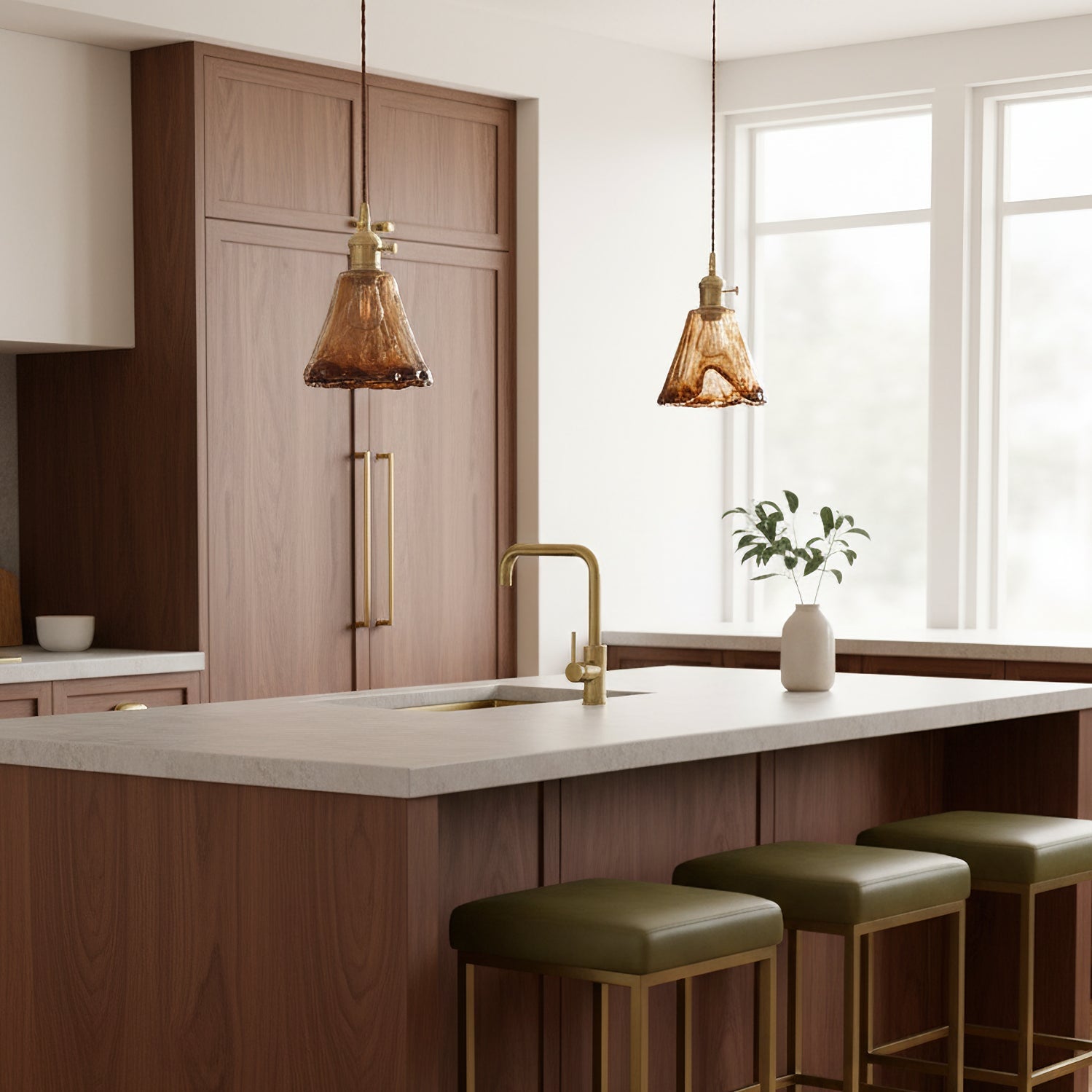 Vintage Hanglamp Messing & Amber Glas – Retro Verlichting Eetkamer Keukeneiland Bar Restaurant – E26/E27 Max 40W | Sansoti