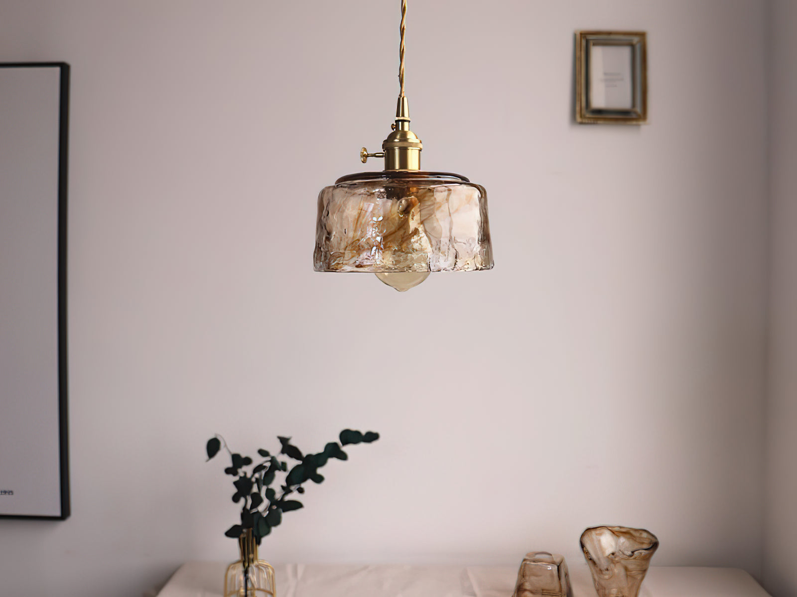 Vintage Hanglamp Messing & Amber Glas – Retro Verlichting Eetkamer Keukeneiland Bar Restaurant – E26/E27 Max 40W | Sansoti