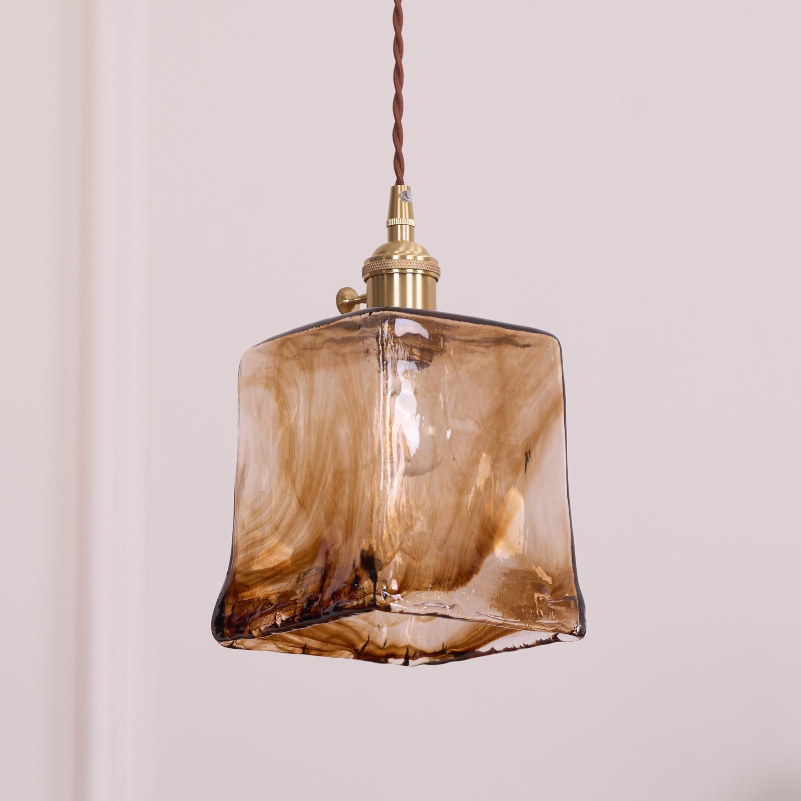 Vintage Hanglamp Messing & Amber Glas – Retro Verlichting Eetkamer Keukeneiland Bar Restaurant – E26/E27 Max 40W | Sansoti