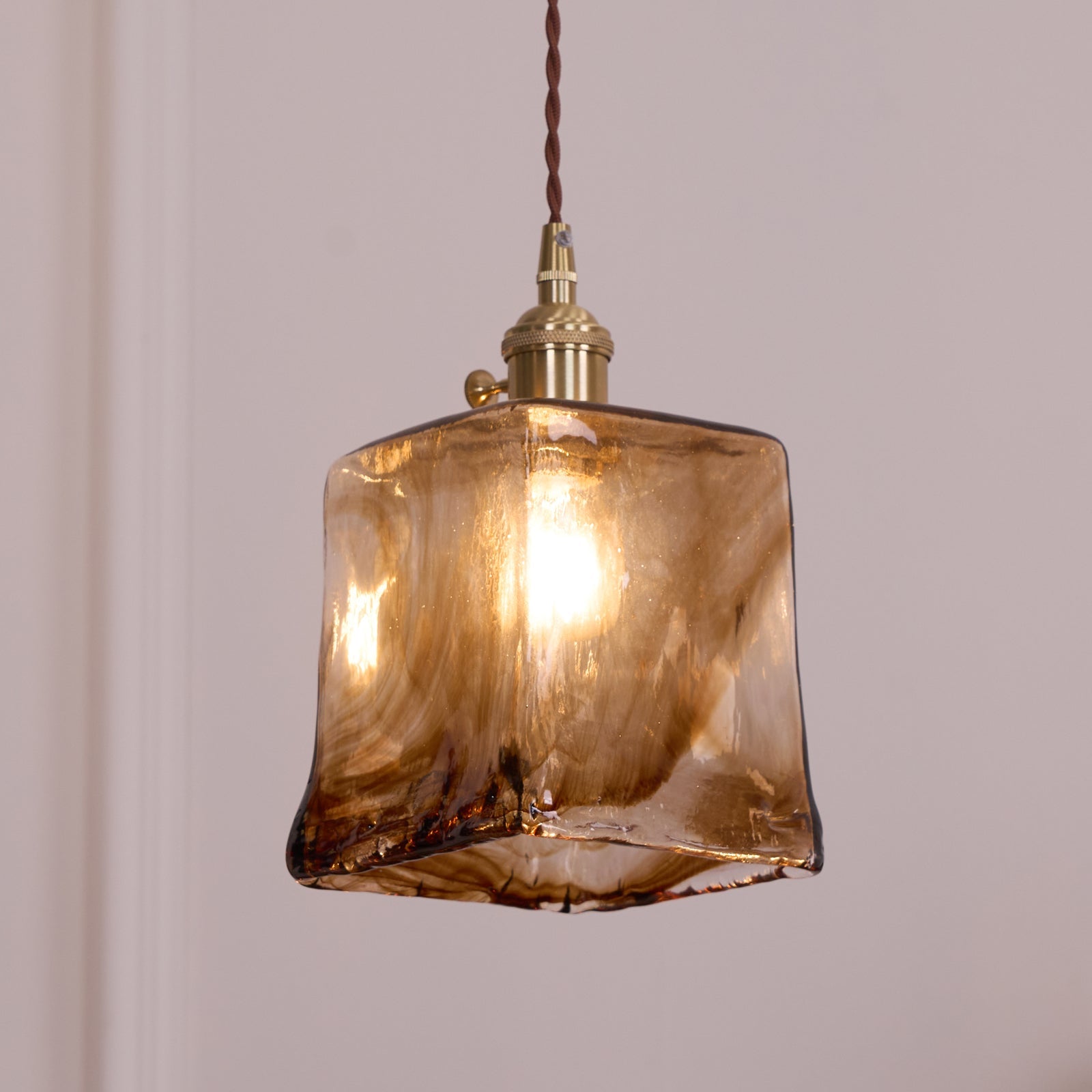 Vintage Hanglamp Messing & Amber Glas – Retro Verlichting Eetkamer Keukeneiland Bar Restaurant – E26/E27 Max 40W | Sansoti