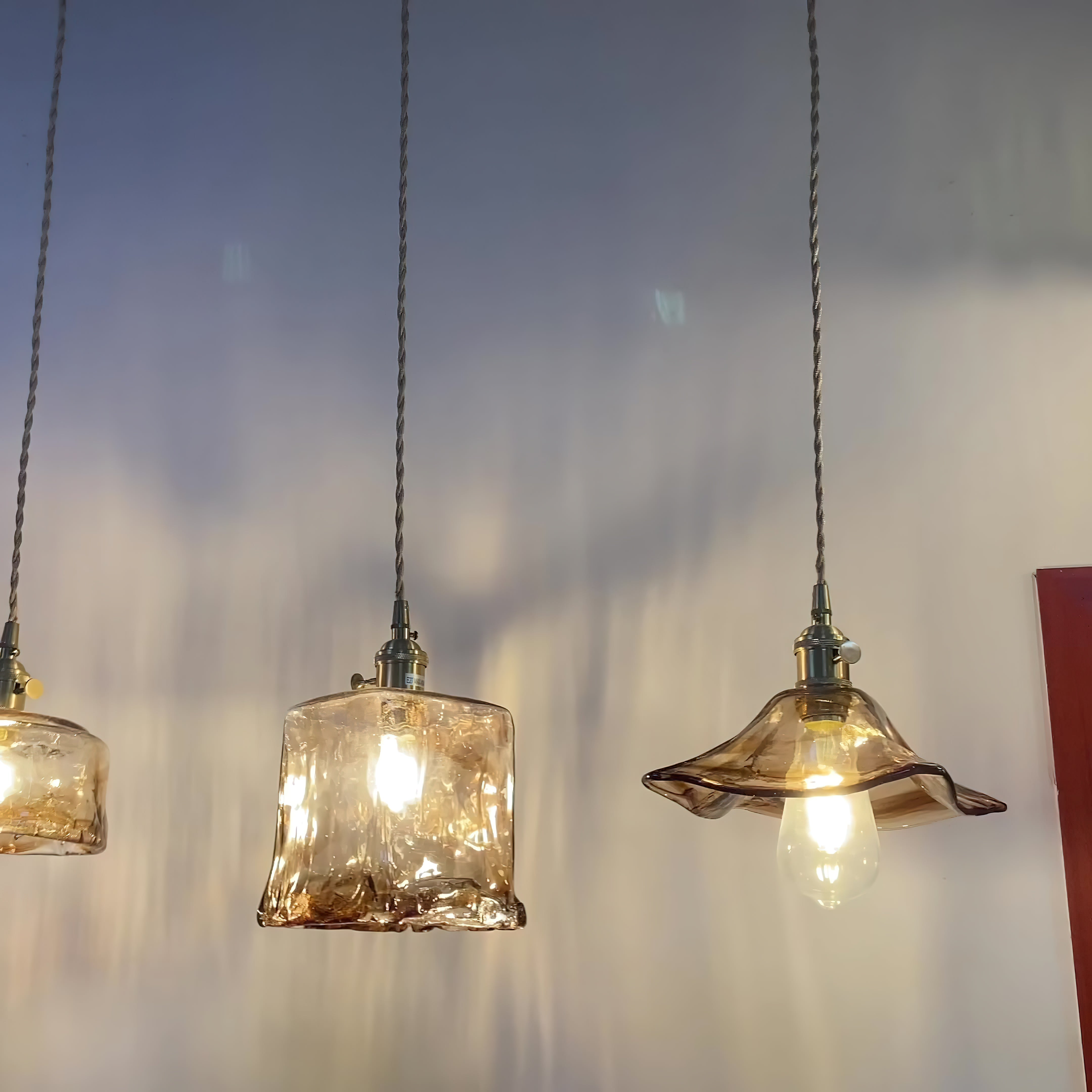 Vintage Hanglamp Messing & Amber Glas – Retro Verlichting Eetkamer Keukeneiland Bar Restaurant – E26/E27 Max 40W | Sansoti
