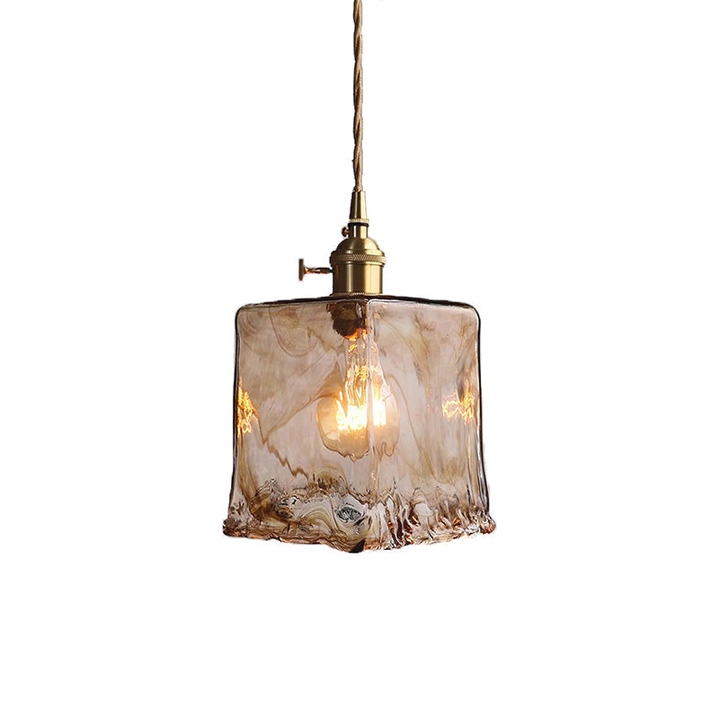 Vintage Hanglamp Messing & Amber Glas – Retro Verlichting Eetkamer Keukeneiland Bar Restaurant – E26/E27 Max 40W | Sansoti