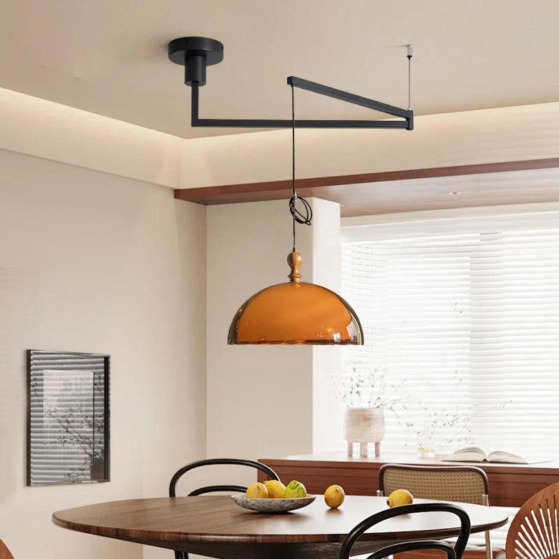 Draaibare Hanglamp met Koepelkap Acryl Hout 350° Zwenkarm 35cm Diameter Verstelbaar Snoer Plafondlamp | Sansoti
