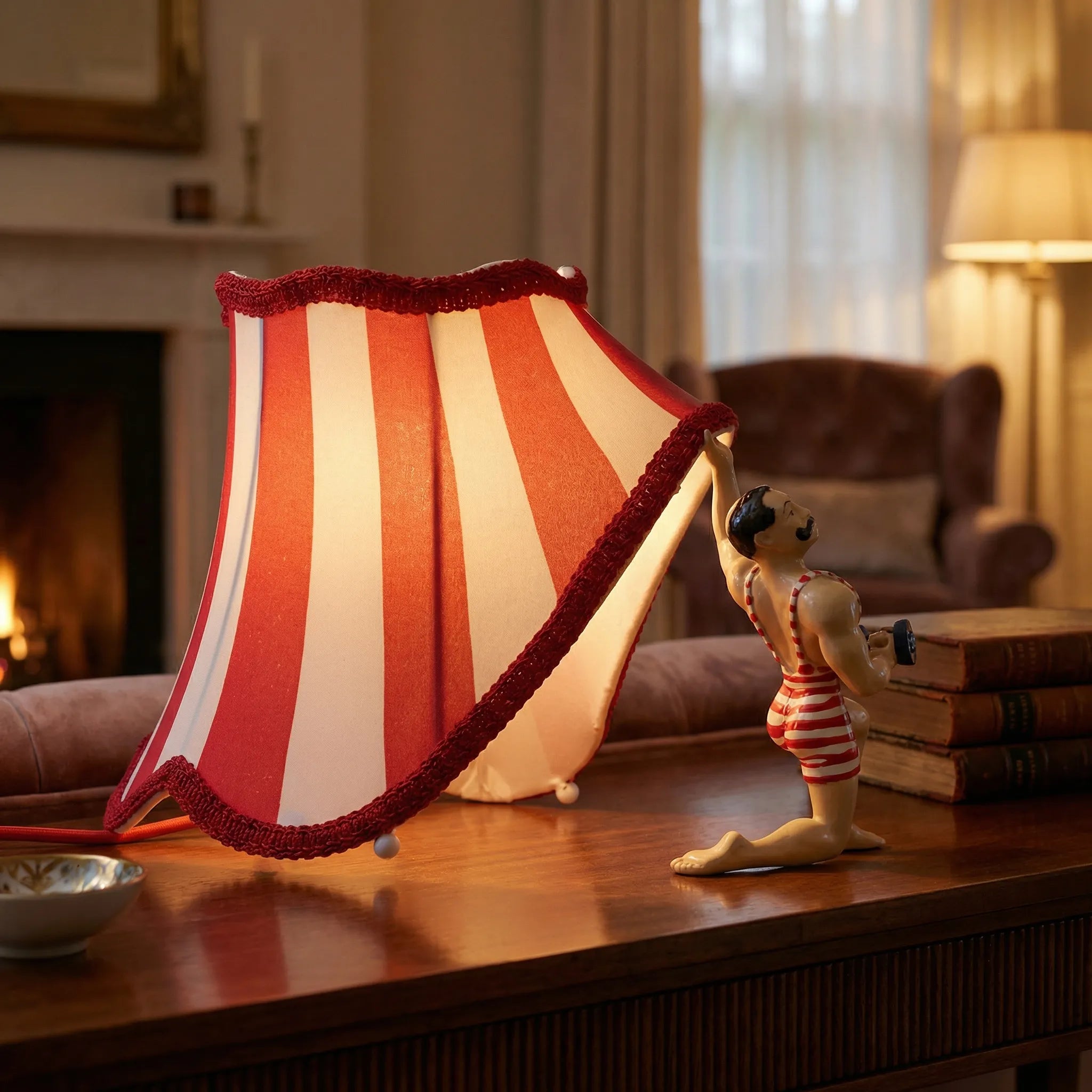 Tafellamp Vintage Circus Handgeschilderd Rood Wit Gestreept E27 LED Speels Retro Kinderkamer Woonkamer Decoratie Uniek Kunstig Sfeerlamp | Sansoti