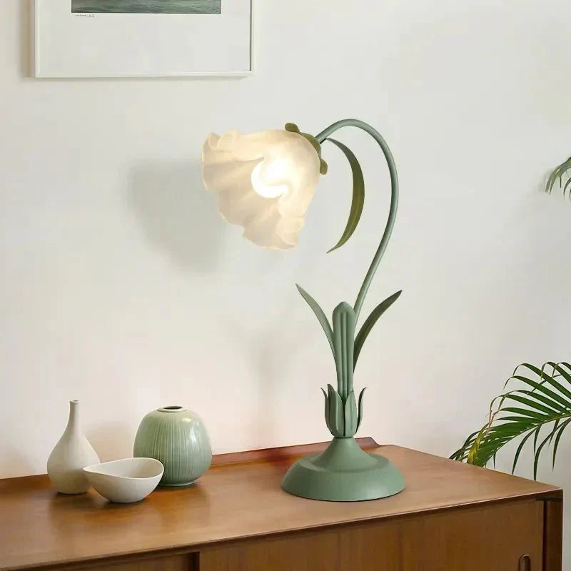 Vintage Table Lamp with Floral Pattern, Metal Base, E27 Socket, 50cm High, Atmospheric Light for Bedroom and Living Room | Sansoti