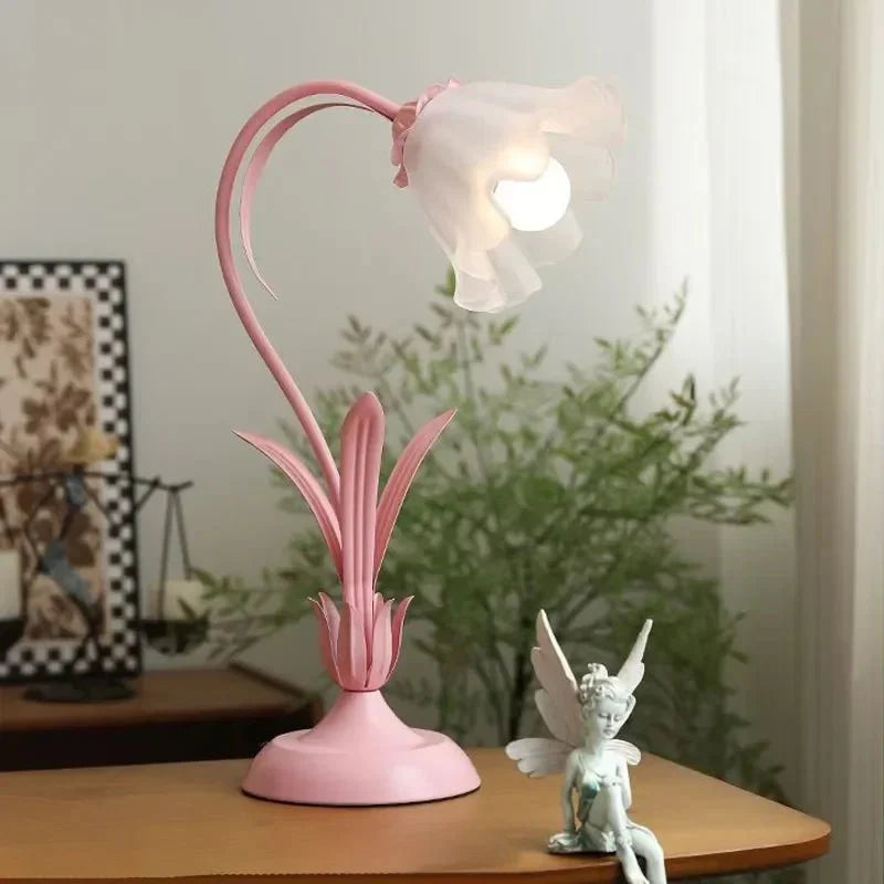 Vintage-Tischlampe mit Blumenmuster, Metallfuß, E27-Fassung, 50 cm hoch, stimmungsvolles Licht für Schlafzimmer und Wohnzimmer | Sansoti