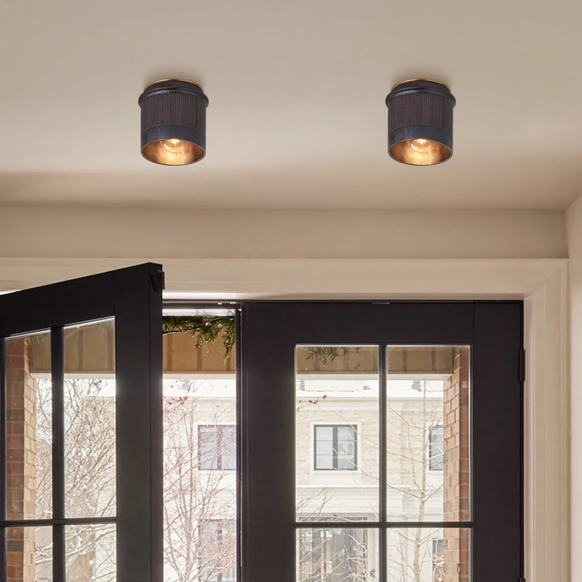 Vintage Zwart Metalen Industriële Plafondlamp Rustiek Design – Flush Mount voor Keuken Slaapkamer Hal | Sansoti